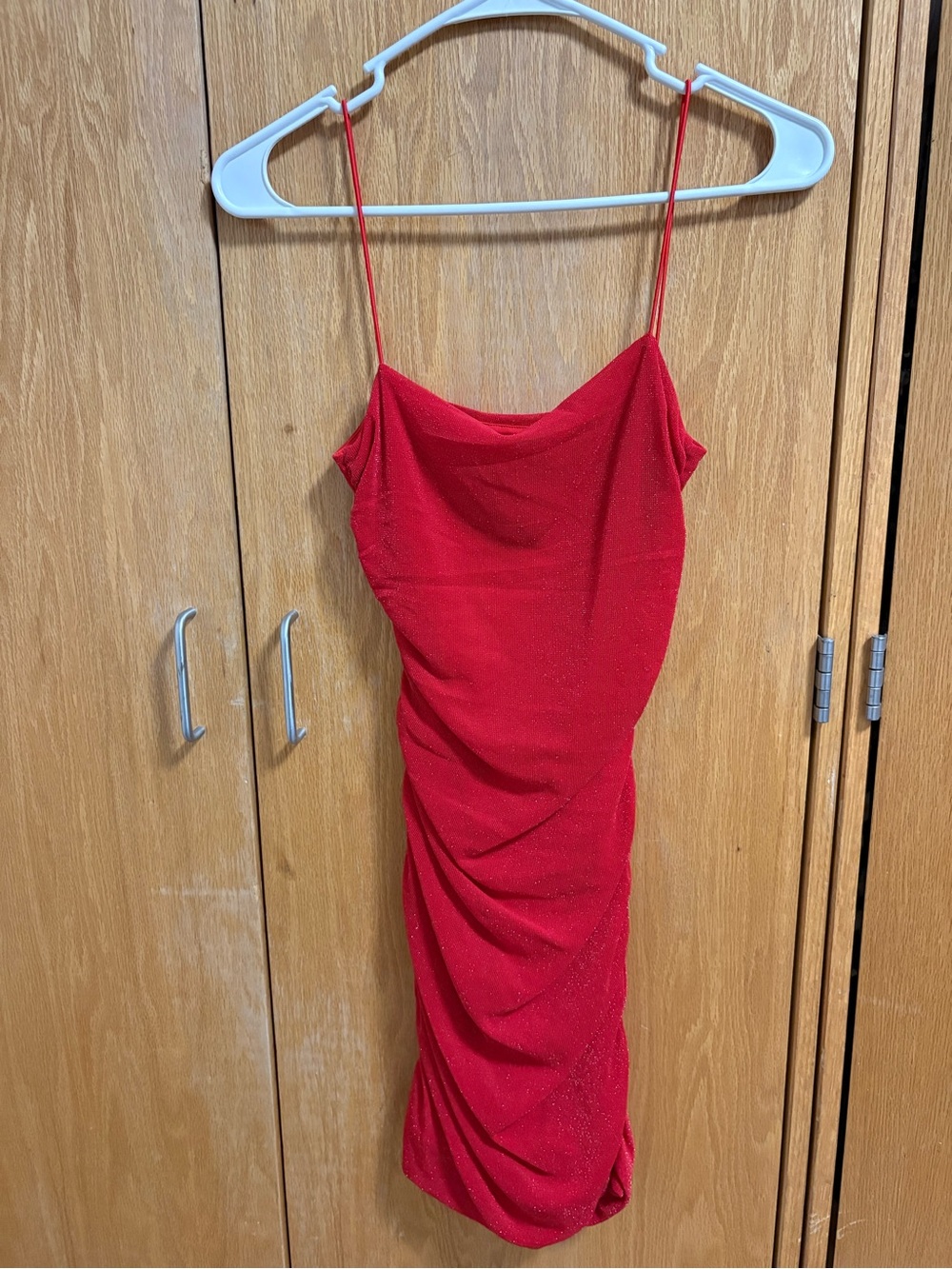 Princess Polly Red Sparkle Draped Slip Dress